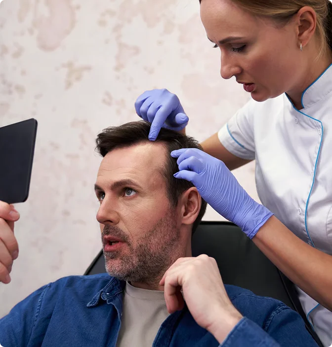 Doctor checking hairline