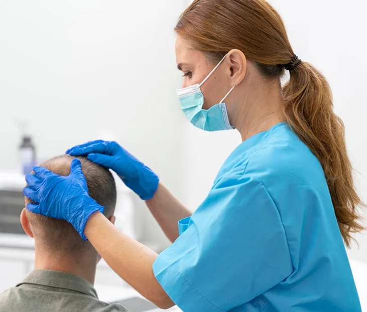 Doctor examining thinning scalp